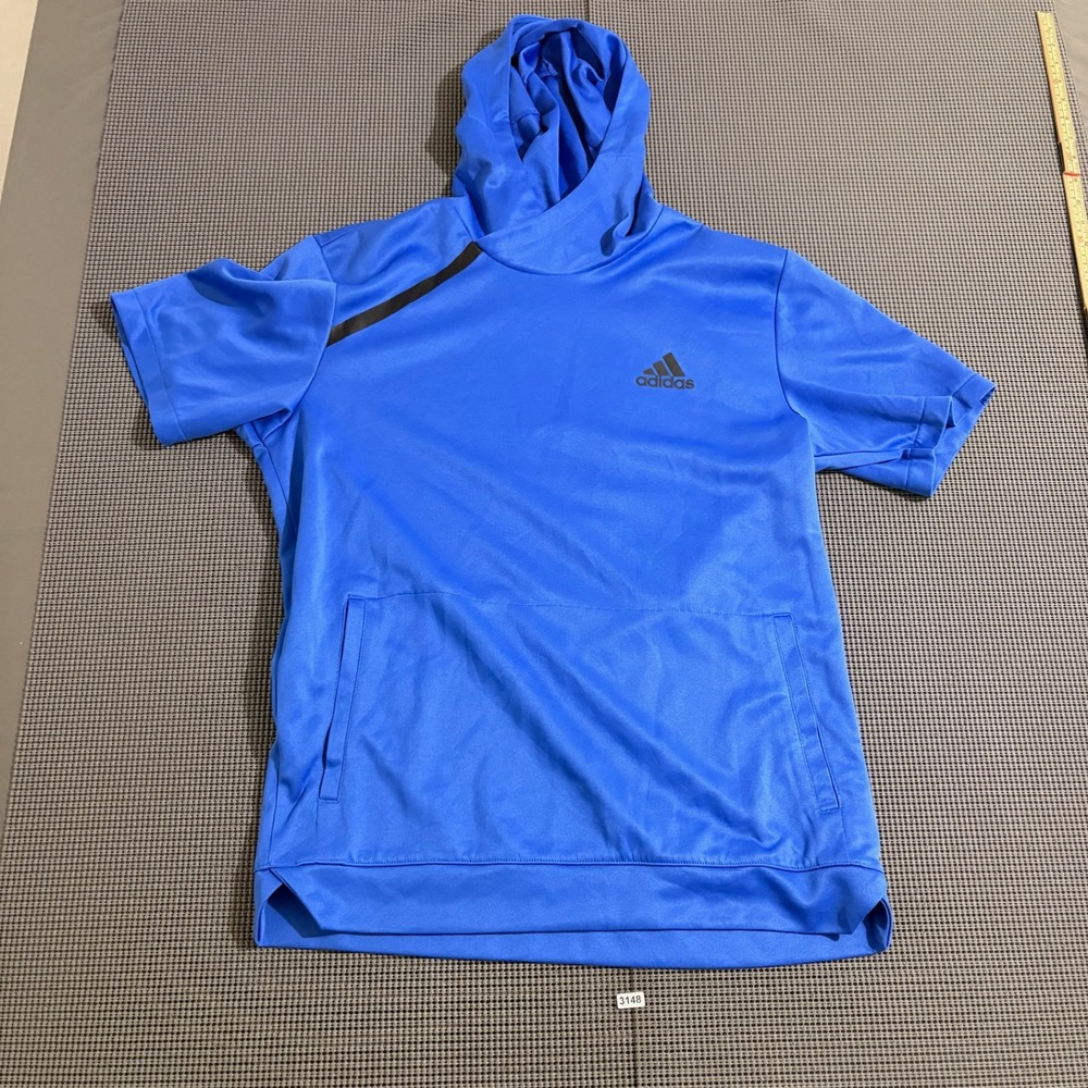 Adidas Mens Blue Short Sleeve Hoodie Pullover Size Medium